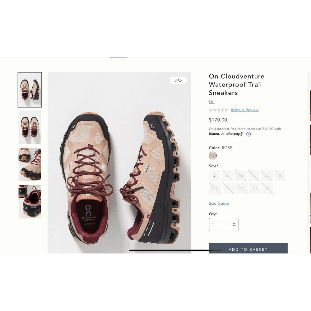 New Anthropologie On Cloudventure ROSE TYRIEN women waterproof sneakers size 5